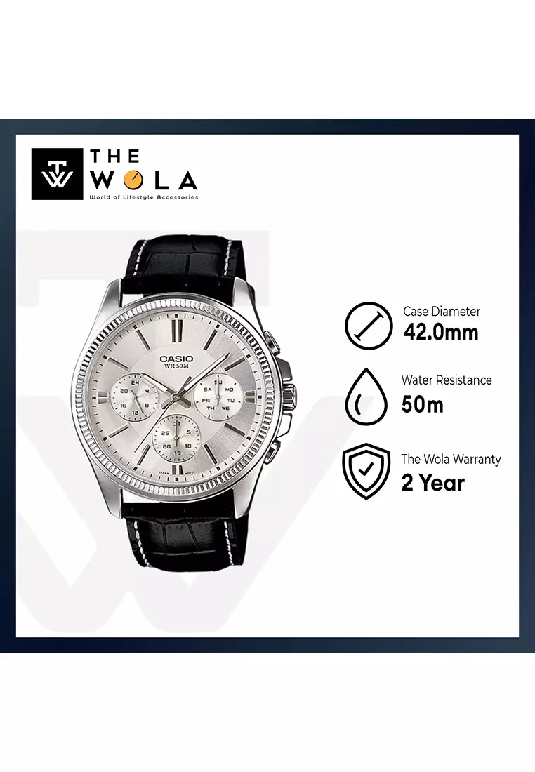 Men's Analog MTP-1375L-7AV Black Genuine leather Band Watch