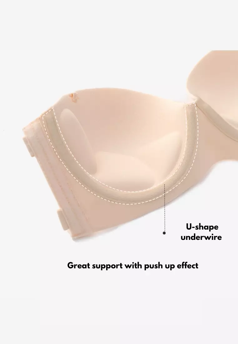 Amber 4 Ways Seamless Non Slip Anti-Slip Padded Push Up Bra in Nude 聚拢无肩带防滑高级内衣