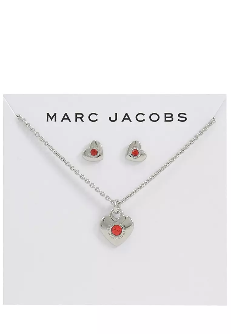 Heart Necklace & Earrings Set in Silver/ Siam J341MT1PF21