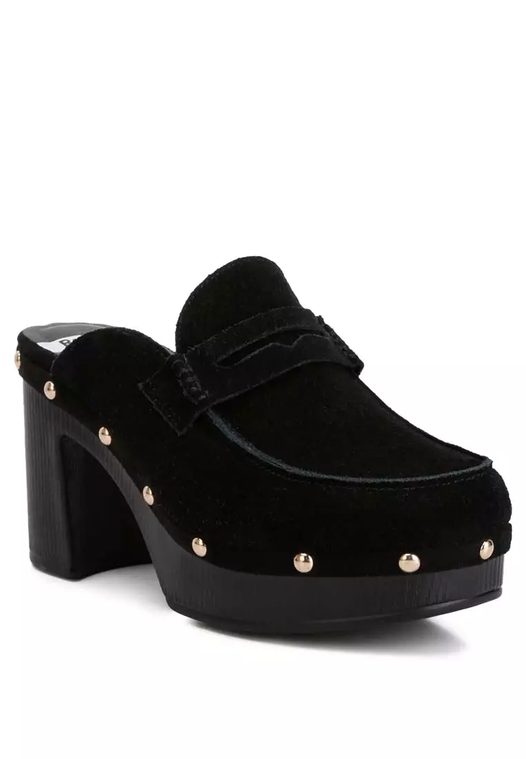 Black Suede Platform Clogs