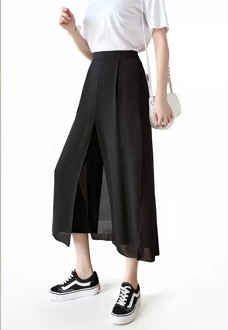 Wide Leg Cropped Pleated Pants