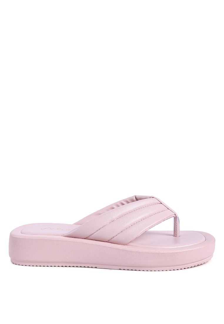 Pink Quilted Thong Platform Sandals