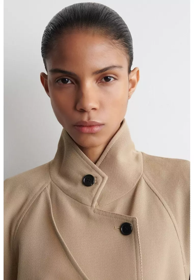 WRAP-OVER WOOL-TWILL TRENCH COAT
