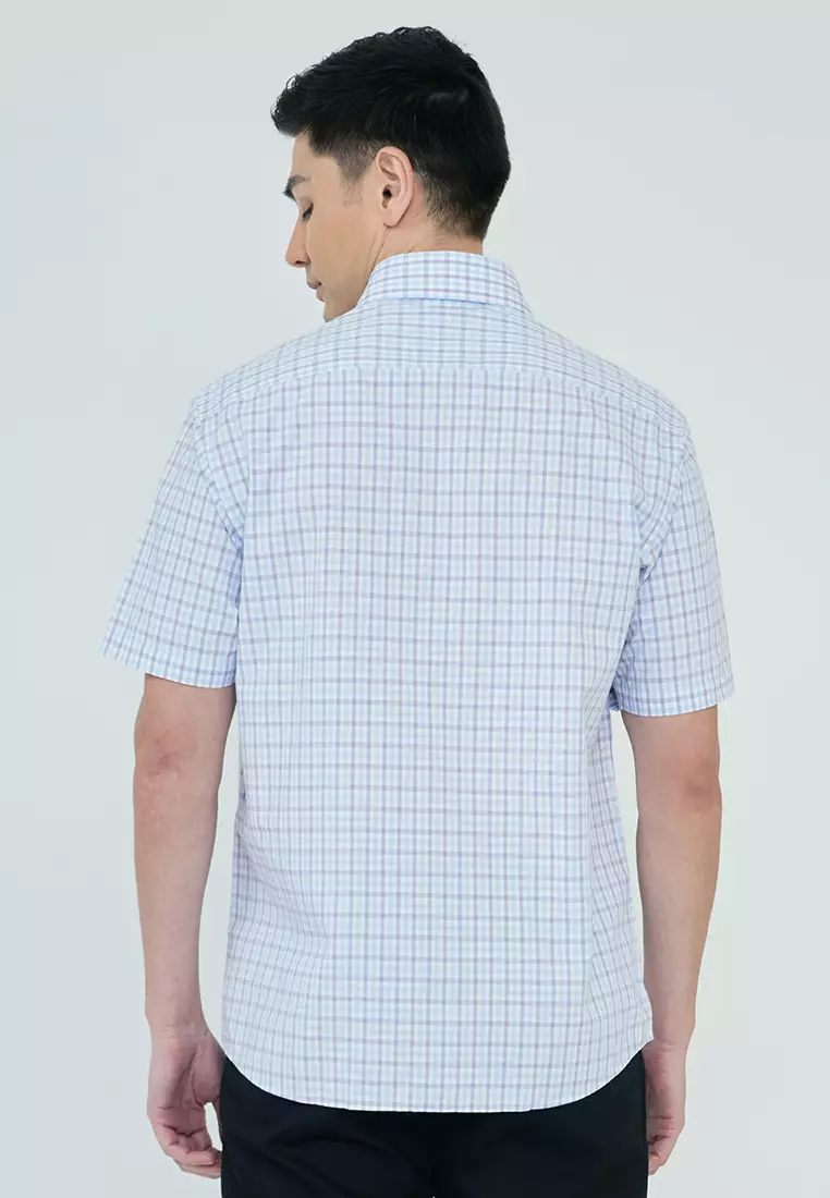 Easy Care Plaid Poplin Cotton Executive Short Sleeve Shirt