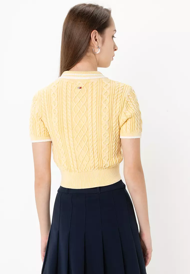 Cable Knit Cropped Polo Top - Tommy Jeans