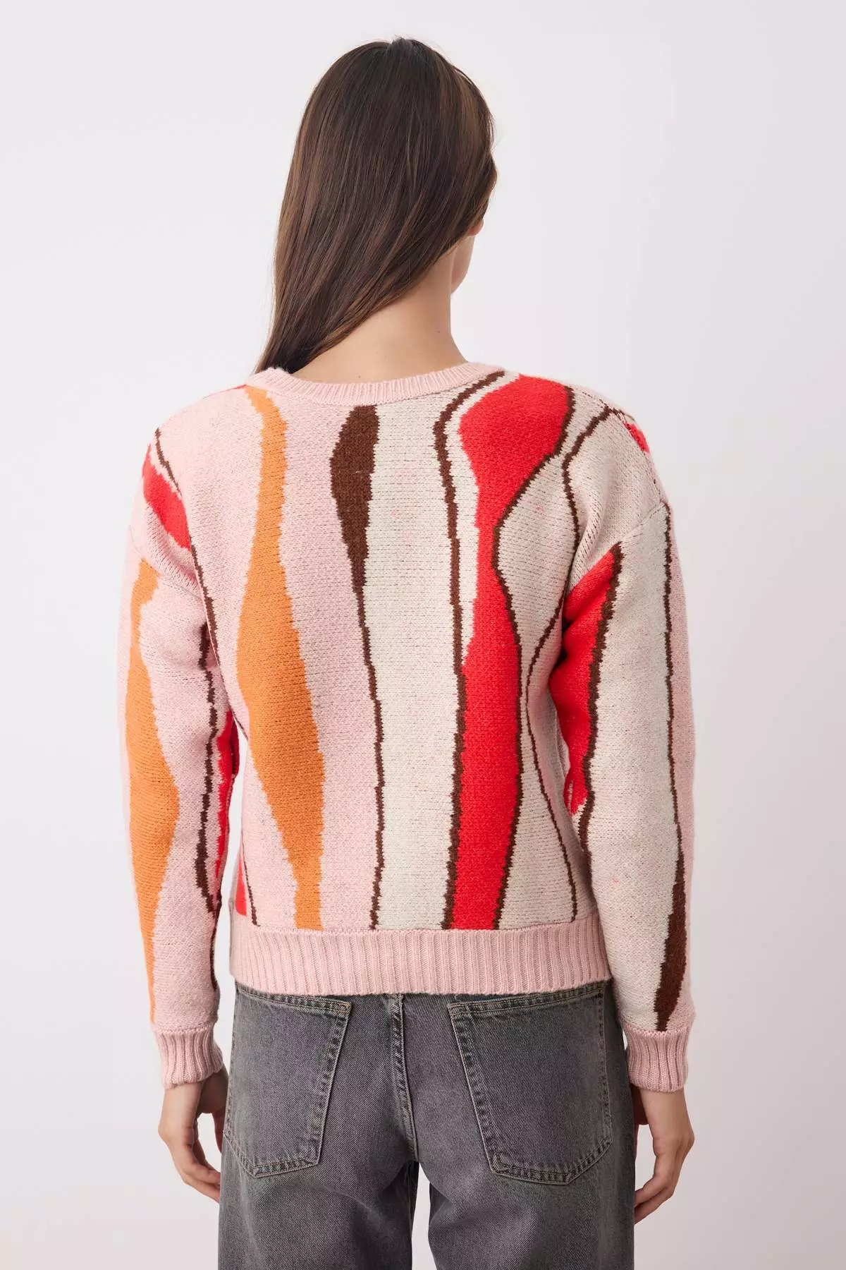 Pink Soft Texture Color Block Knit Sweater