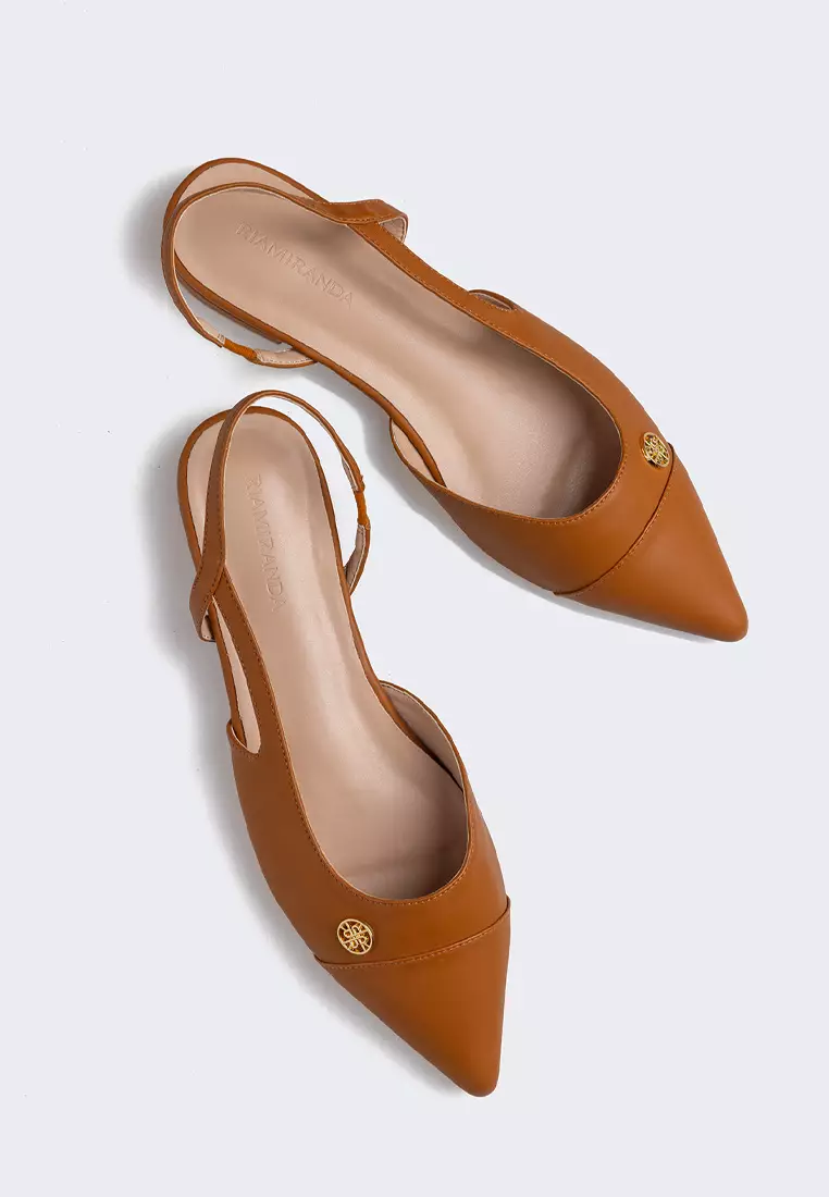 Ria Miranda Almond Brown Siena Slingback Flats