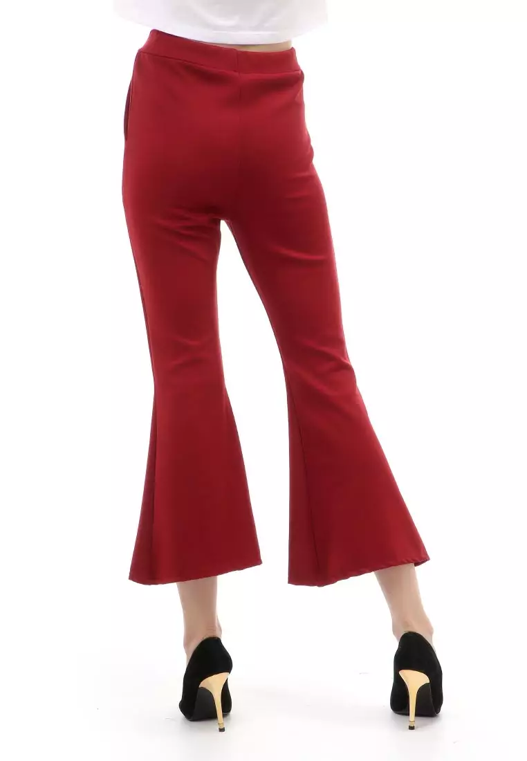 Jourel Long Pants Celana Panjang Casual Wanita Cutbray Split Comportable Material Scuba ORIGINAL - Maroon