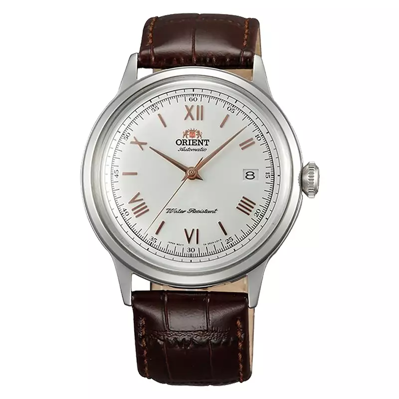 Jam Tangan Pria Orient Bambino TAC00008W Classic Automatic Silver Dial Brown Leather Strap