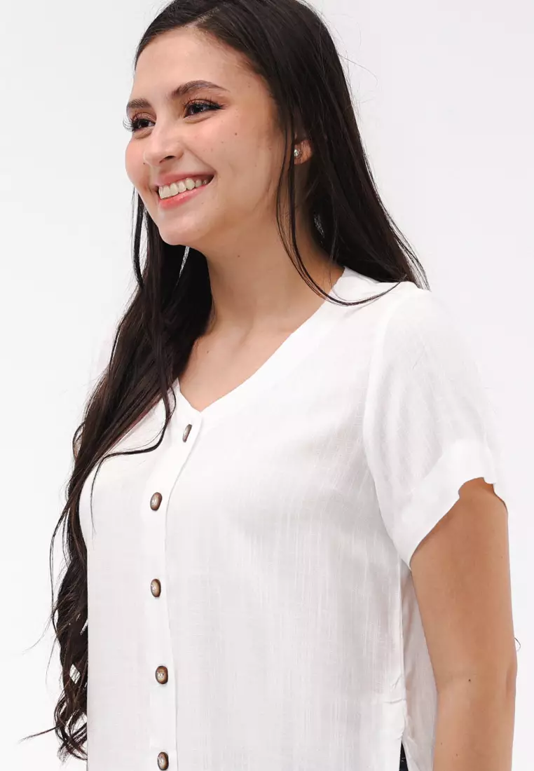 Soft Linen Woven Short Sleeves Blouse