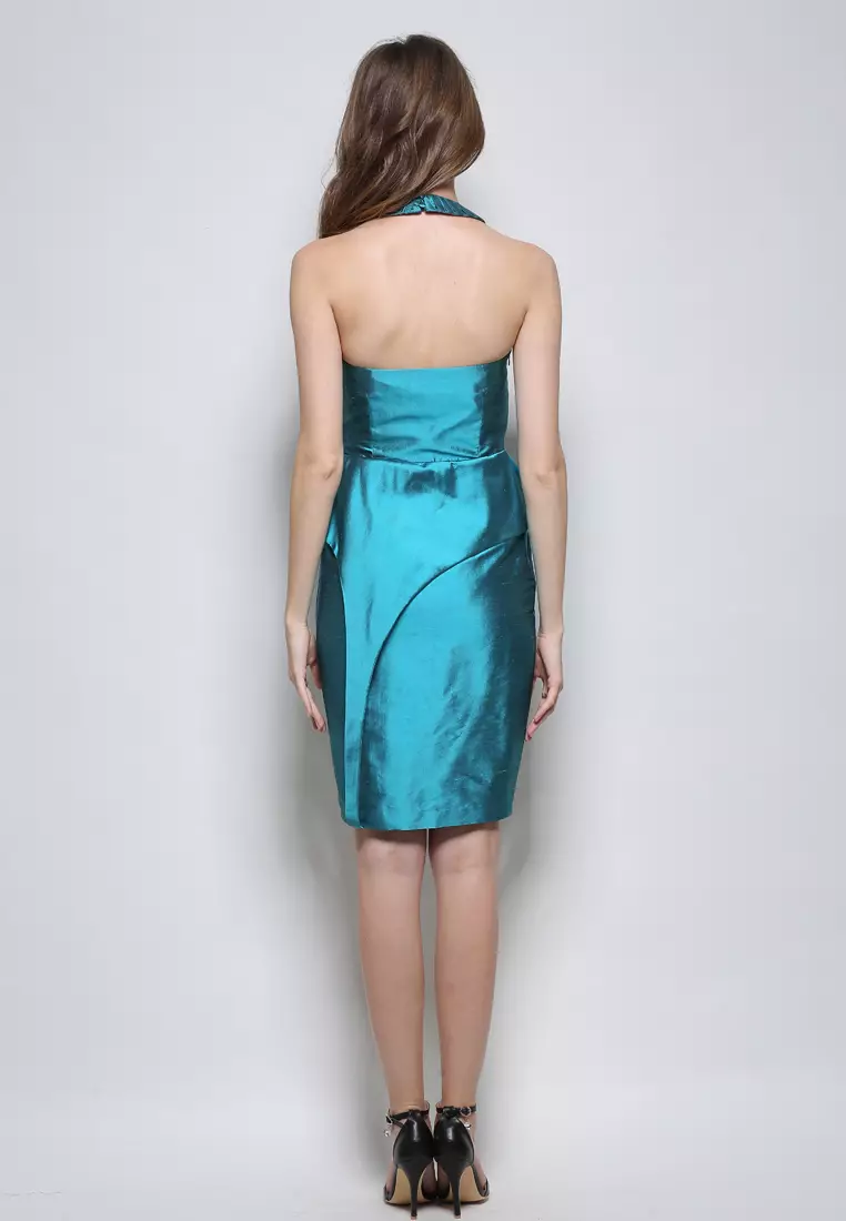 Designer Collection Premium Thai Silk Teal Blue Backless Dress Party Dress Evening Dress K20043094