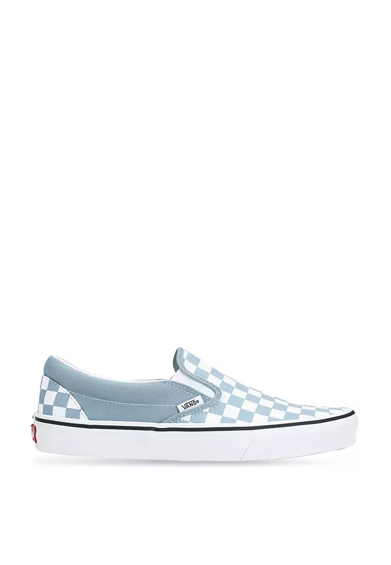 Baby blue slip on checkered best sale vans