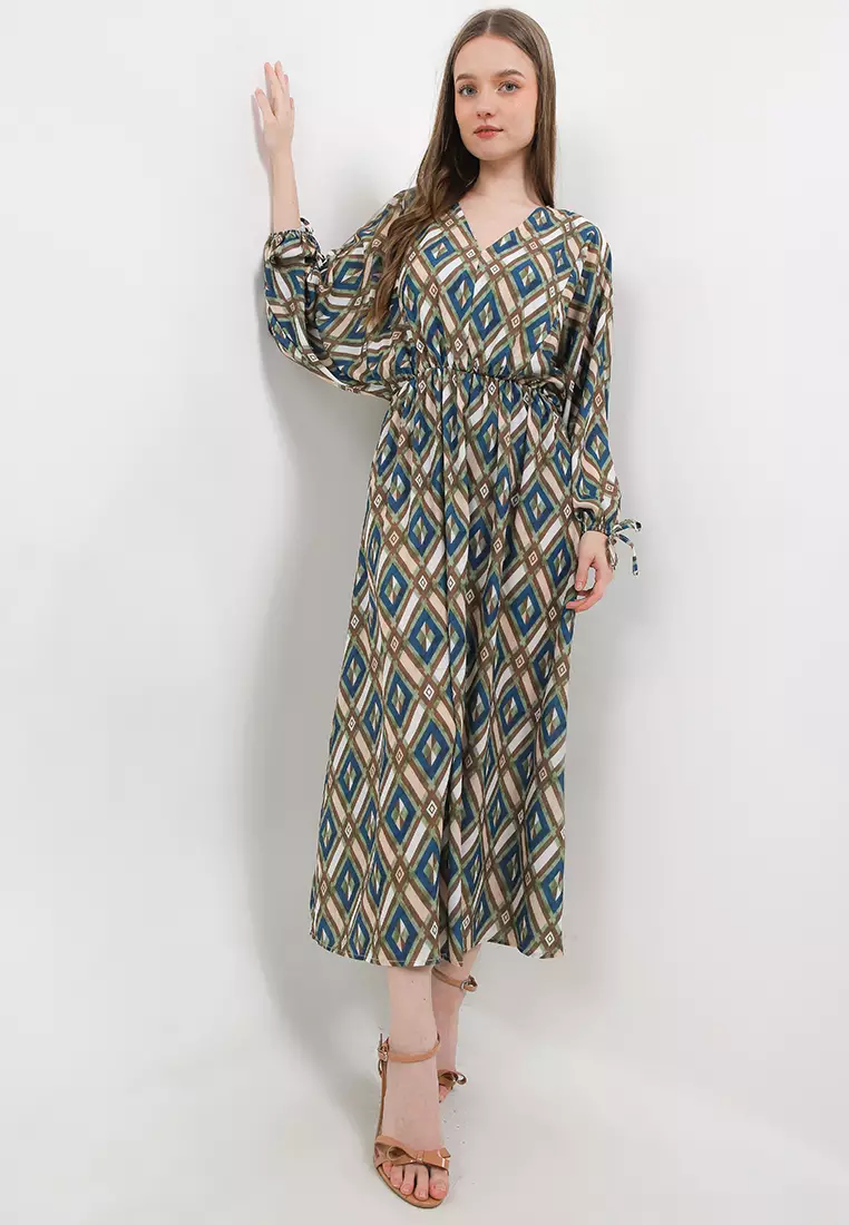 V Neck Printed Maxi Dress