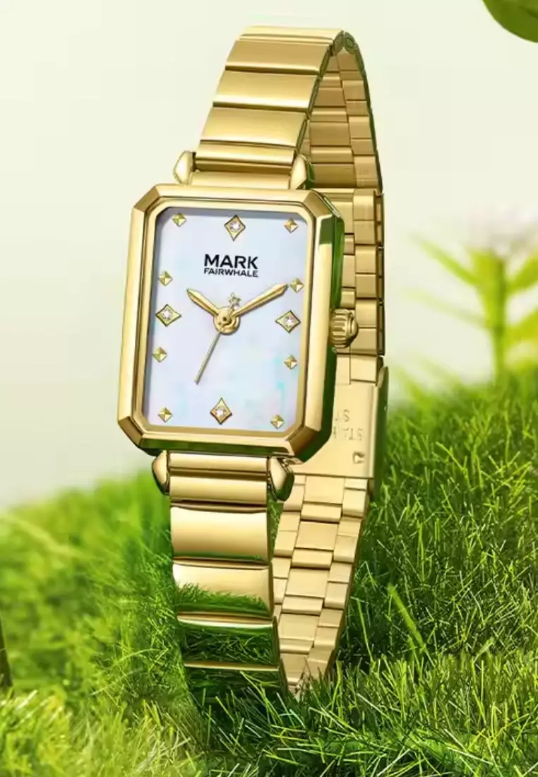 Ladies Alloy Quartz Watch, 32mm Watch Case Height, Gold Color Stainless Steel Bracelet, White Dial