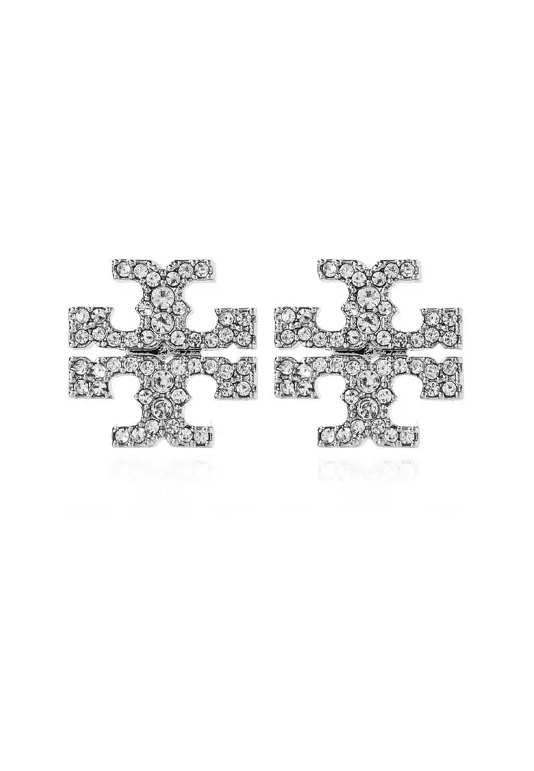 TORY BURCH Kira Pave Crystal T Logo Stud Earring Silver 158535