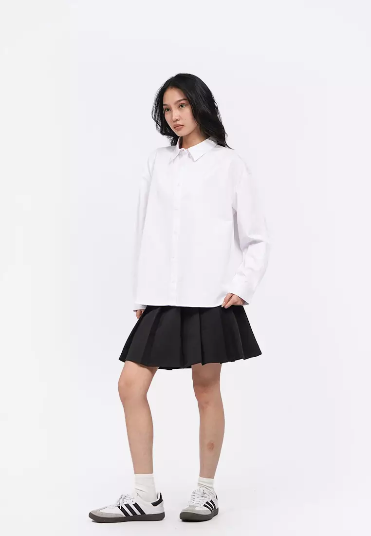 Oversized Round Hem Twill Shirt