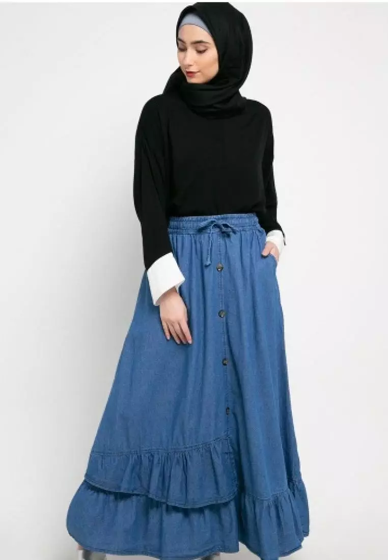 Inara Denim Skirt (Rok Panjang Soft Jeans A-Line) Light Blue