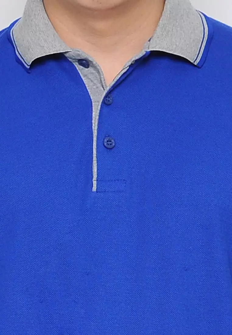 Andre Michel Kaos Polo Shirt Lengan Panjang Kerah Abu Biru Elektrik 933-15