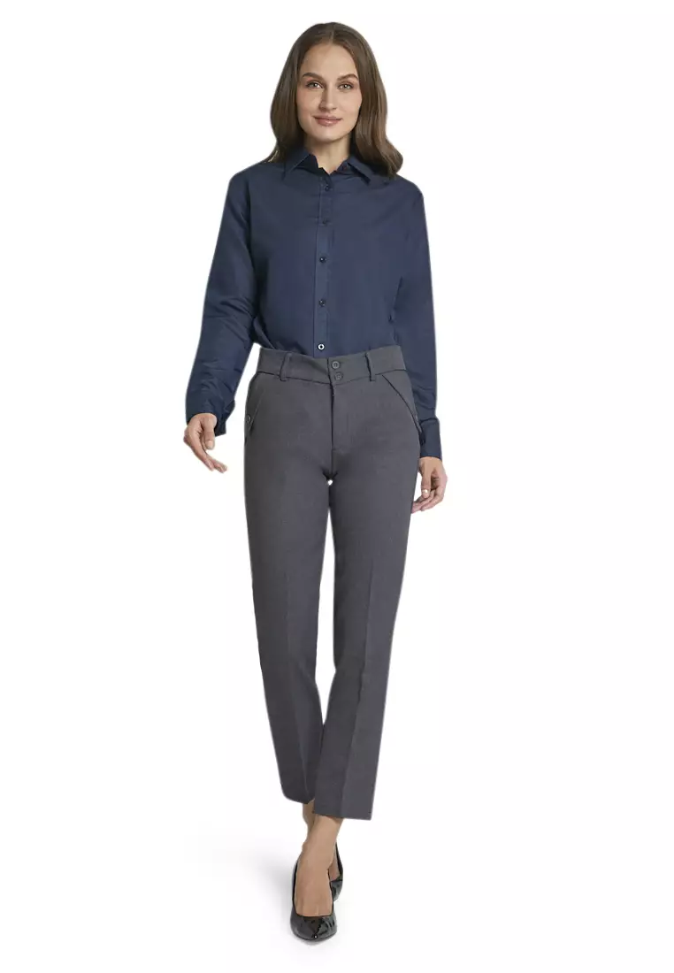 Fitzgerald Celana Kerja Motif Solid Trousers Bawahan Wanita Formal - Abu Tua
