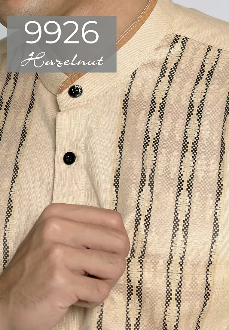 Casella Baju Koko Pria Lengan Panjang Vertical Pattern | Baju Koko Lengan Panjang Khalid 9926 Hazelnut