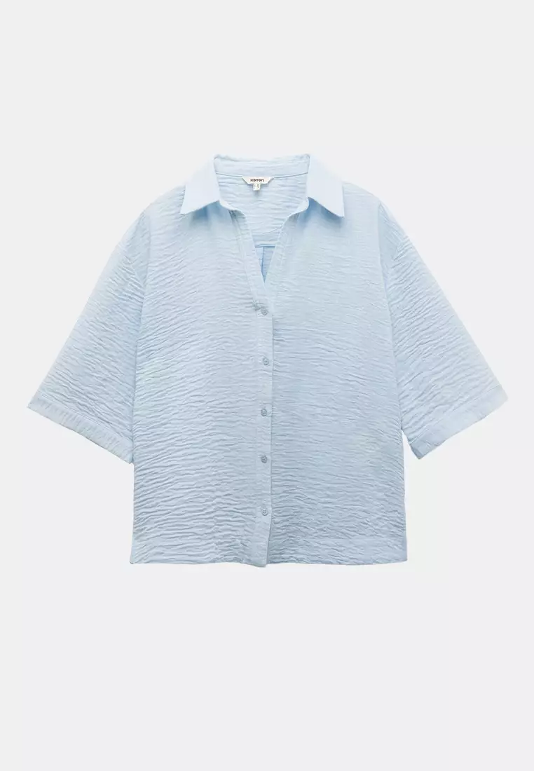Classic Collar Elbow Length Short Sleeve Oversize Shirt