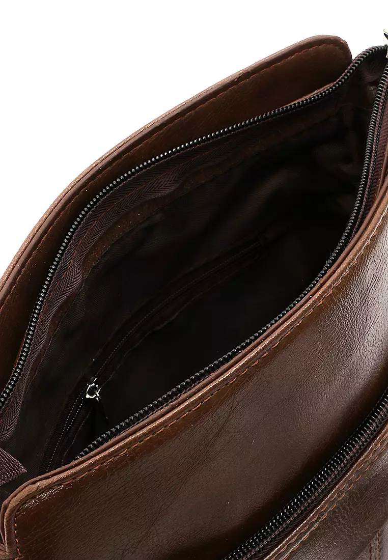 Roger Tas Selempang Pria Crossbody Bag Material Kulit Leather ORIGINAL - Khaki