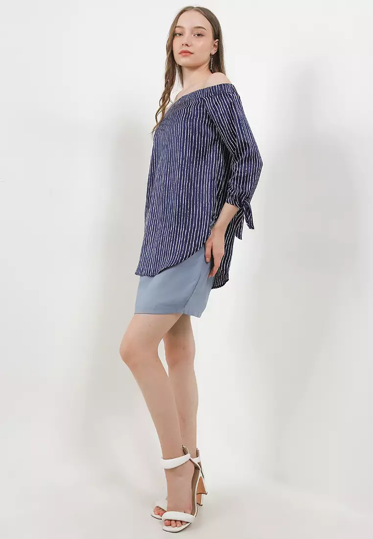 Torie Blouse In Navy White Stripes