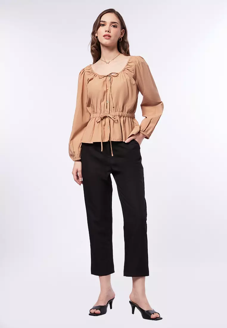 Jual Et Cetera Long Sleeve Top With Drawstring Details Brown Original Zalora Indonesia