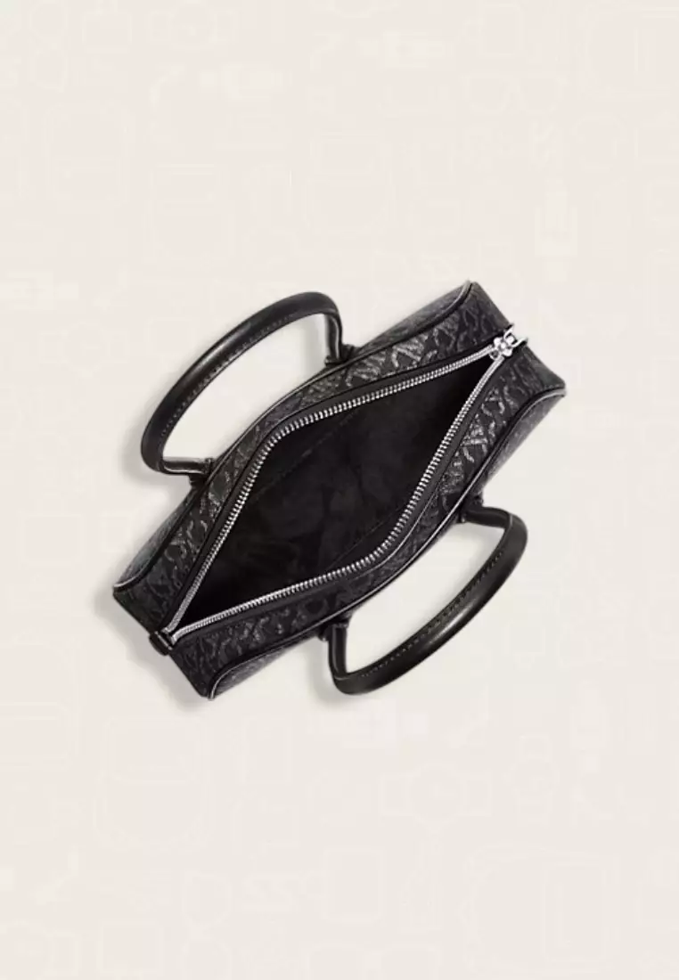 Michael Kors Lulu Small Metallic Empire Signature Logo Satchel Black Silver