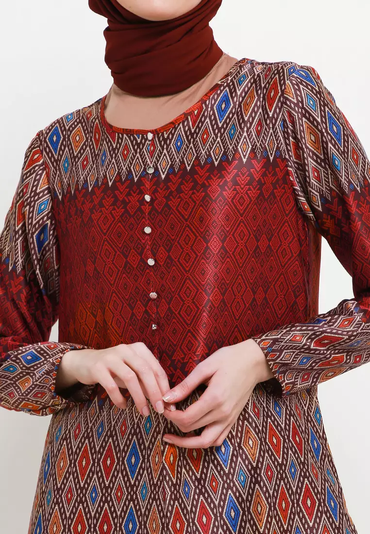 Ebru Tunic In Red Batik Print