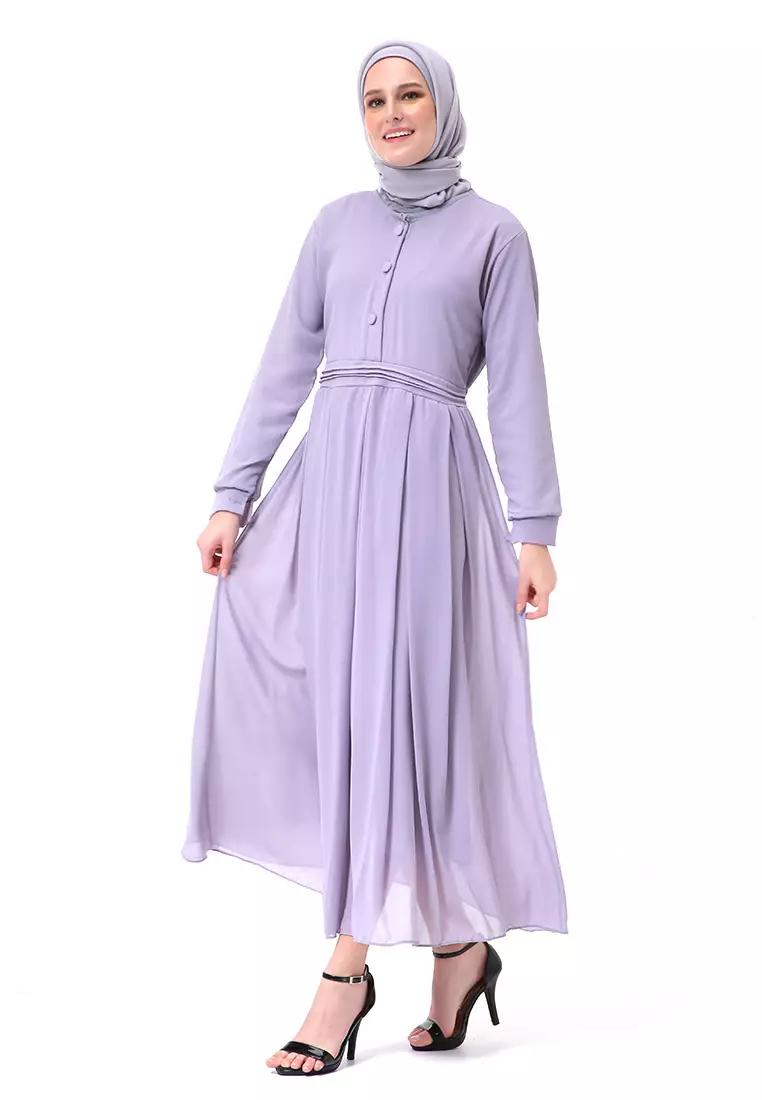 Danila Dress Ceruty Gamis Muslimah Long Sleeve Motif Polos High Quality Premium - Grey