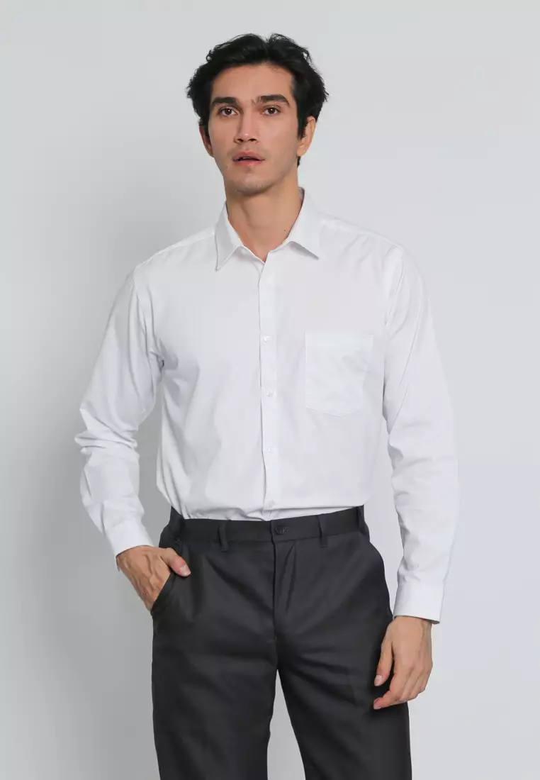 WHITE SLIM FIT LONG-SLEEVE SHIRT FOR MEN