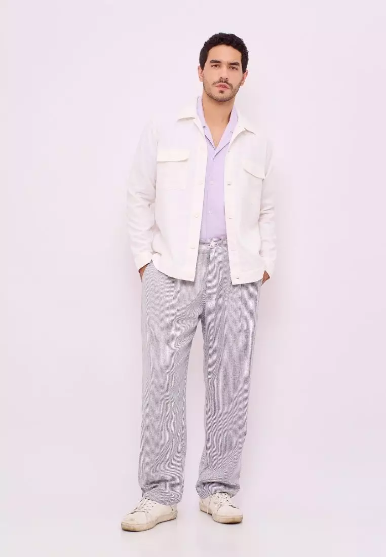 Elbrus Jaket Kemeja Outer Pria Linen Warna Putih | Linen Shirt Jacket Men White