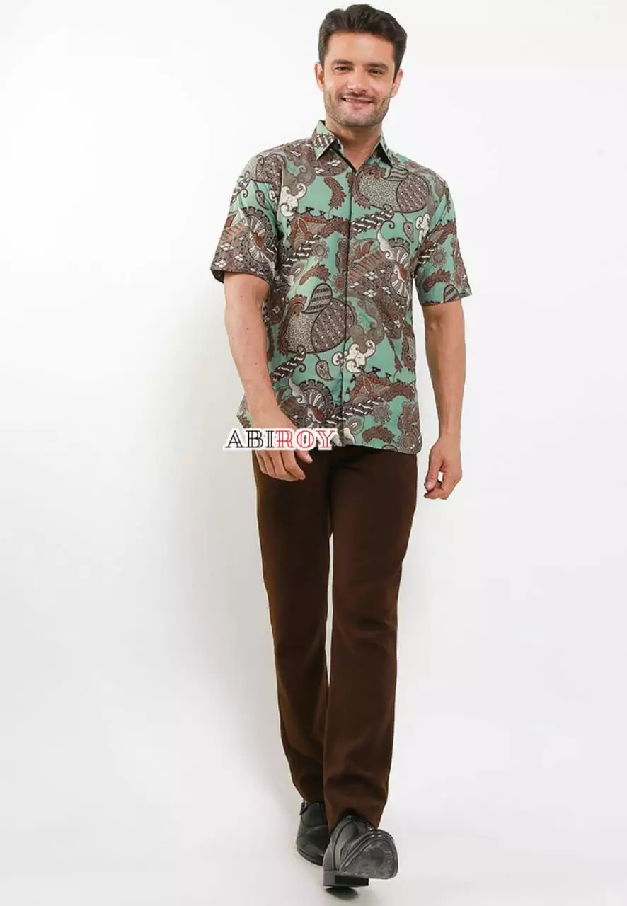 Kemeja Batik Pria Premium Slimfit Elegant Modern Lengan Pendek Dewandra Ijo