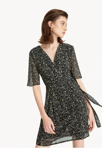 Shop Pomelo Mini Floral Wrap Dress Black Online On Zalora
