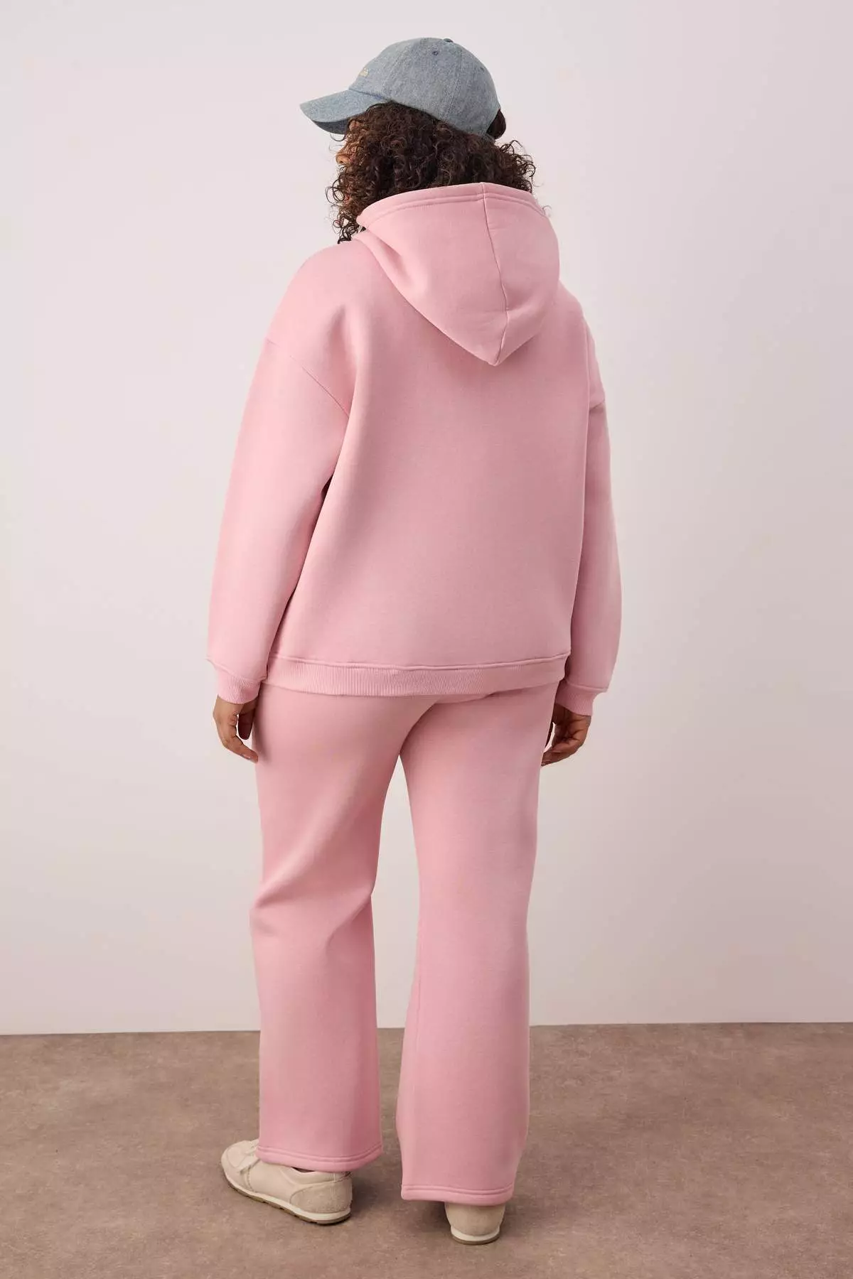 Pink Hooded Embossed Printed Sharodnlu Knitted Large Size Tracksuit Set Tbbaw26Ts00009