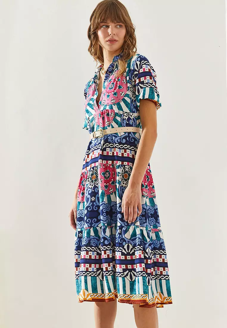 Women's Magnificent Collar Katkat Patterned Viscose Dress 60251287