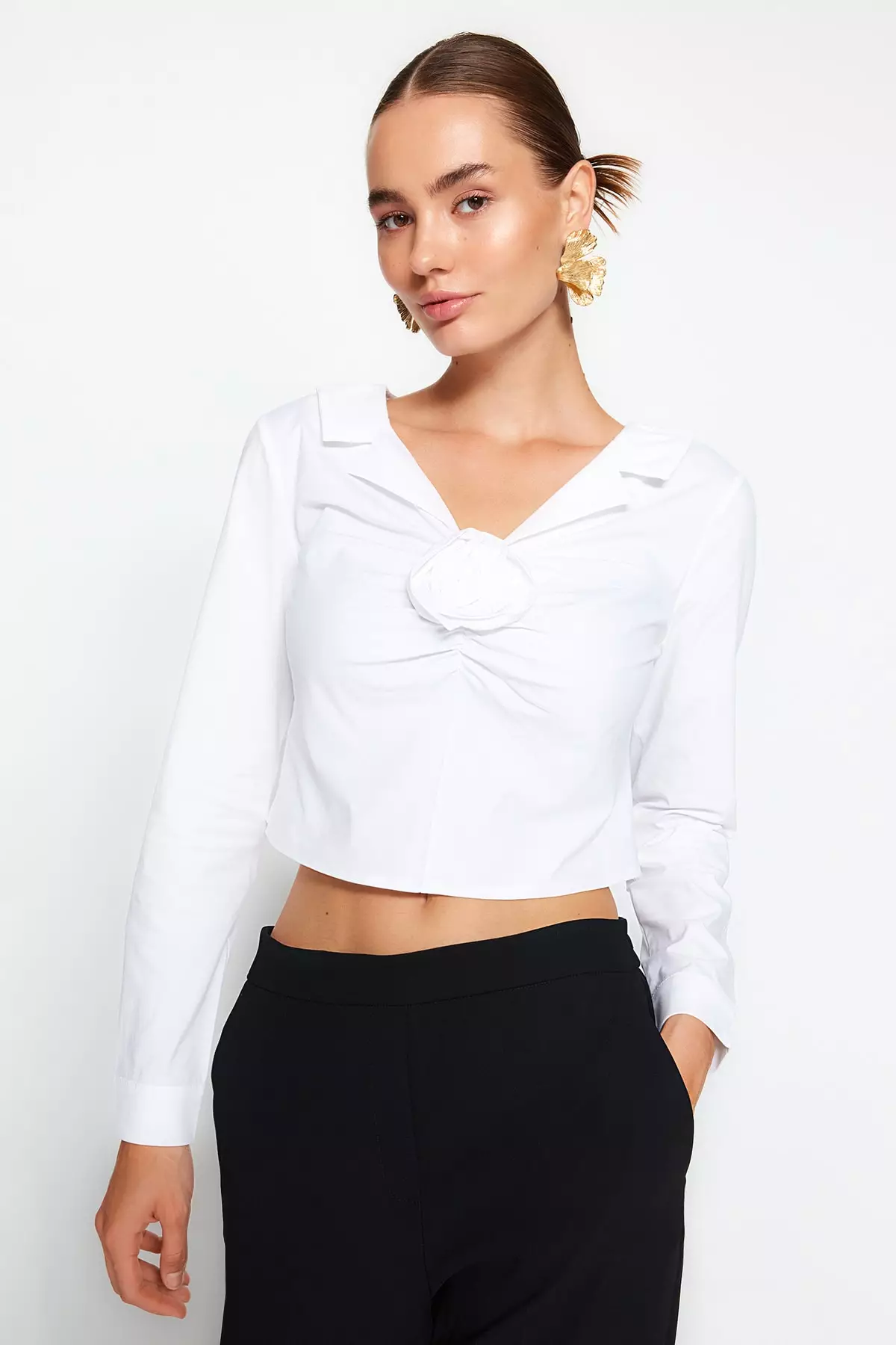 Trendyol Ecru Rose Detail Woven Blouse 2023, Buy Trendyol Online