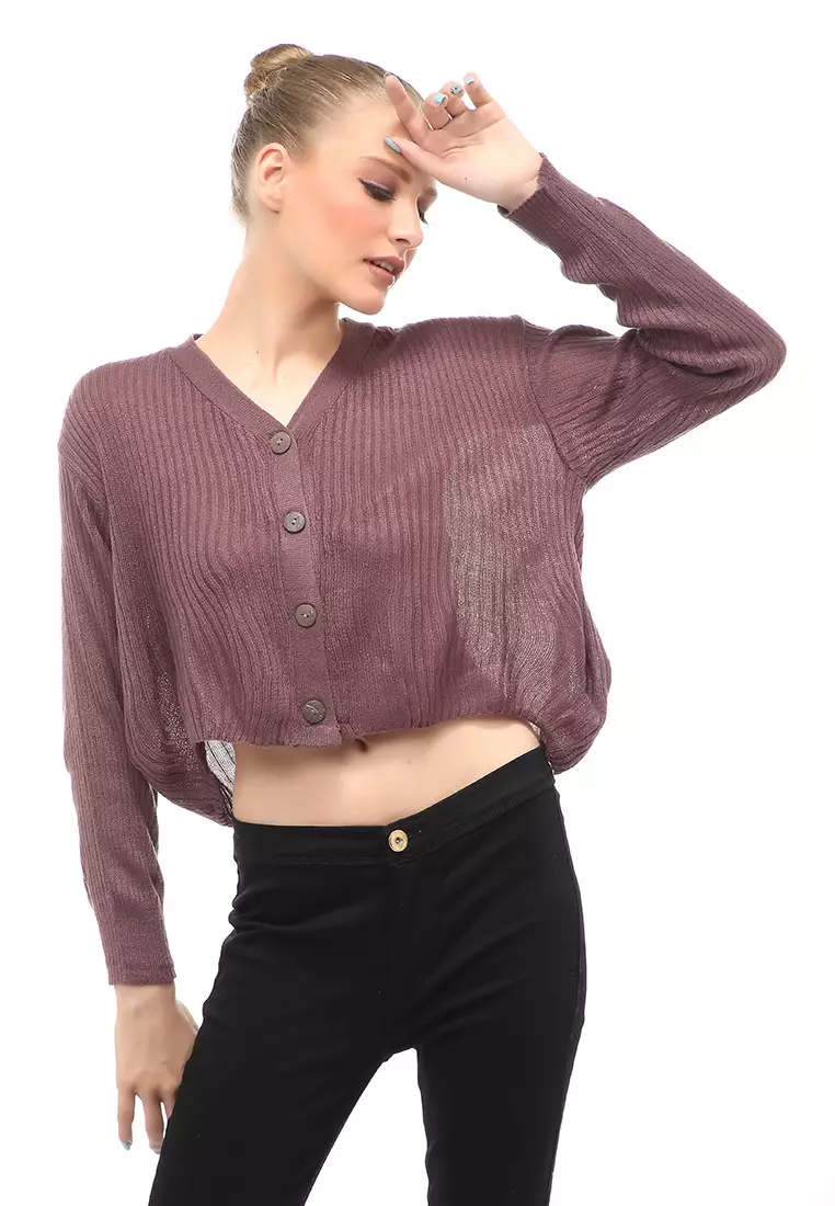 Cardigan Rajut Front Button Opening Fashion Wanita Long Sleeves Relaxed Fit - Latte