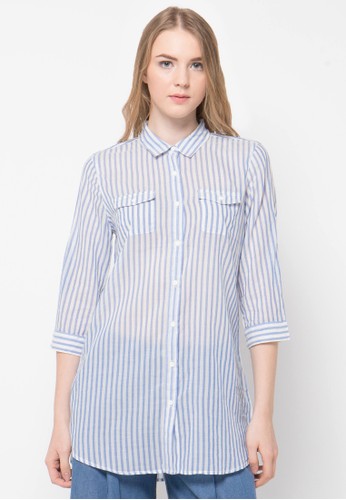 Roll Slv Y/D Stripe Tunic Shirt (30 1/2") 3/4Slv