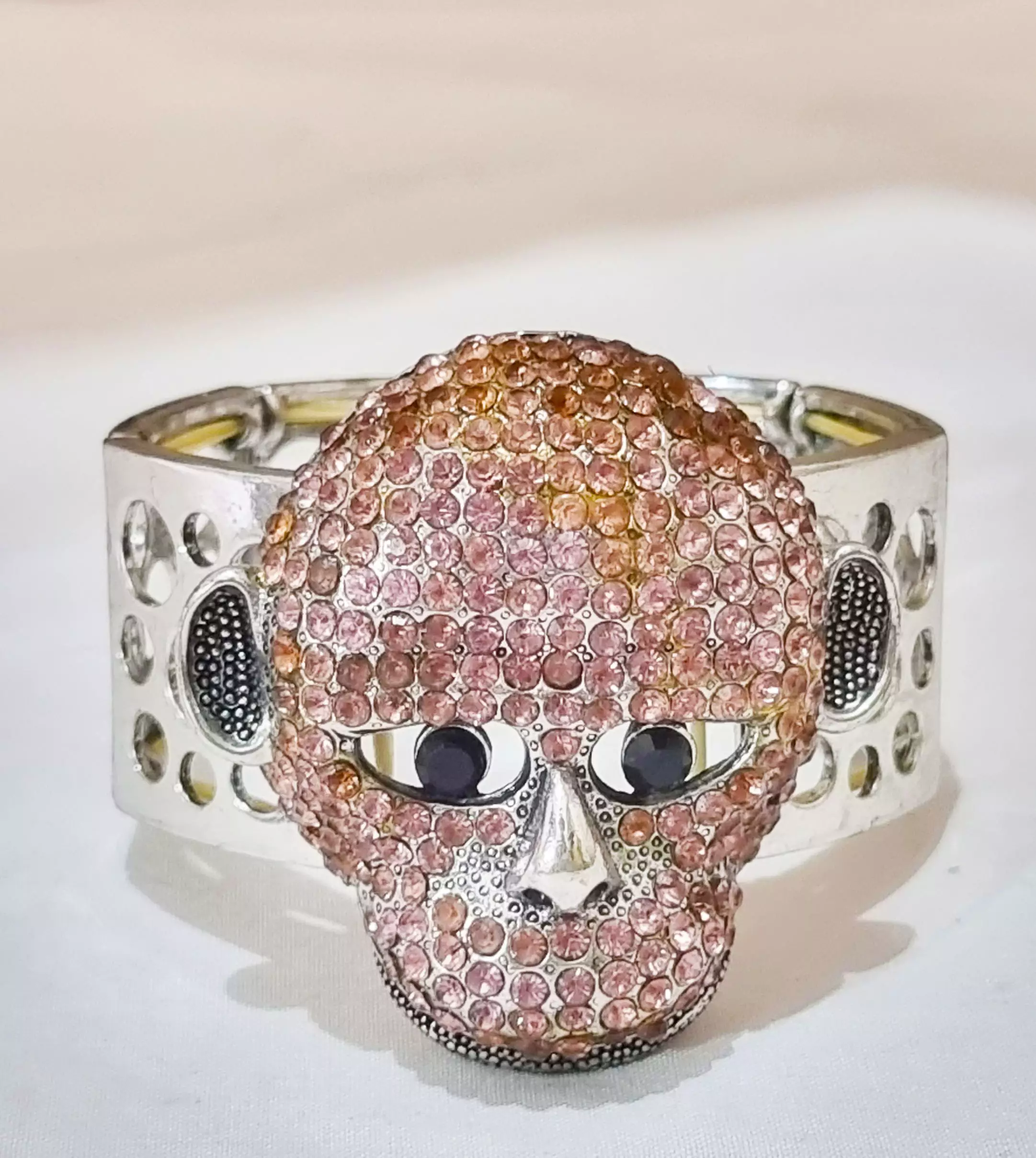 Women's Accessories Diamante Embellished Ape Bracelet Gelang Wanita Pink & Silver