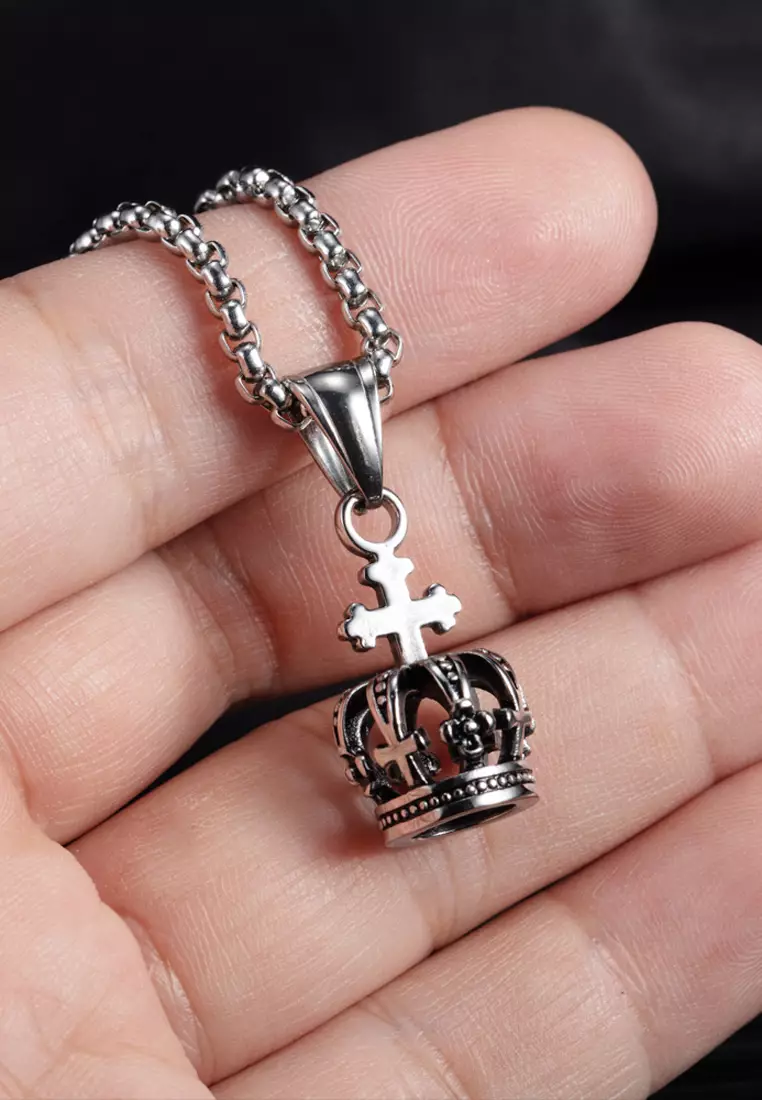 Mens crown top necklace