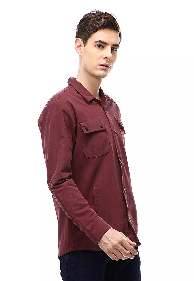 Clover Outerwear Jacket Pria Simple Design Material Canvas Suede ORIGINAL - Maroon