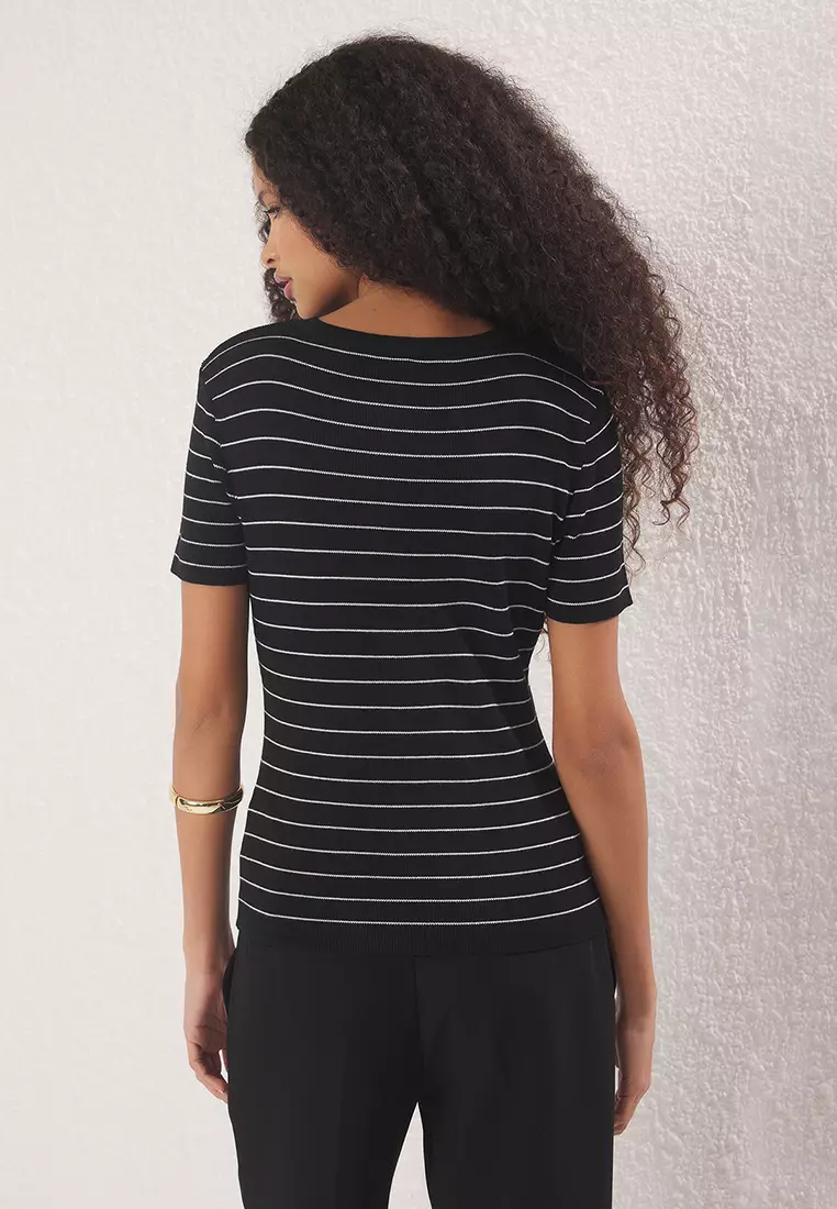 Black*001 Crew Neck Knitwear Thin Blouse Twoss25Bz00300