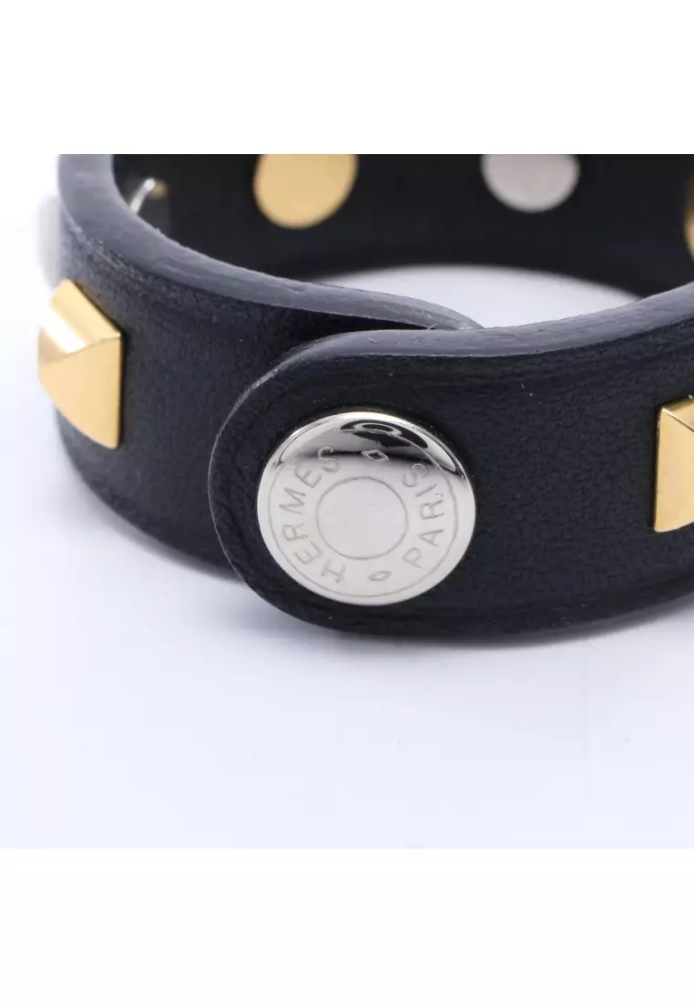 Pre-Loved Hermès Rival glove holder GP leather black Silver gold silver hardware gold hardware