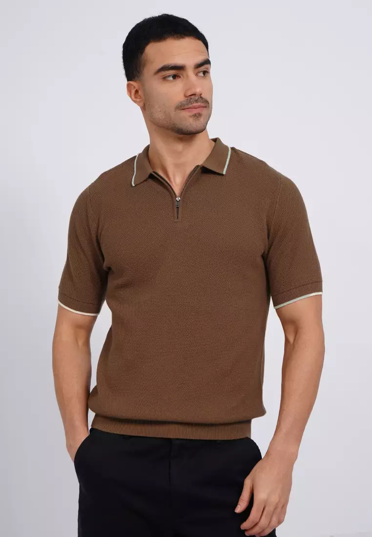 Knitted Polo Shirt with Zipper