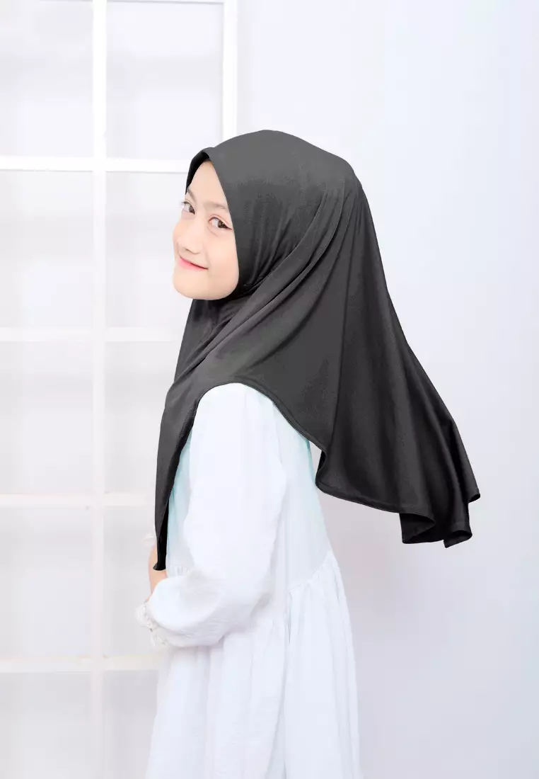 Cotton Bee - Hijab Instan Anak | Zura Tali Bergo Non Pad - Black - M