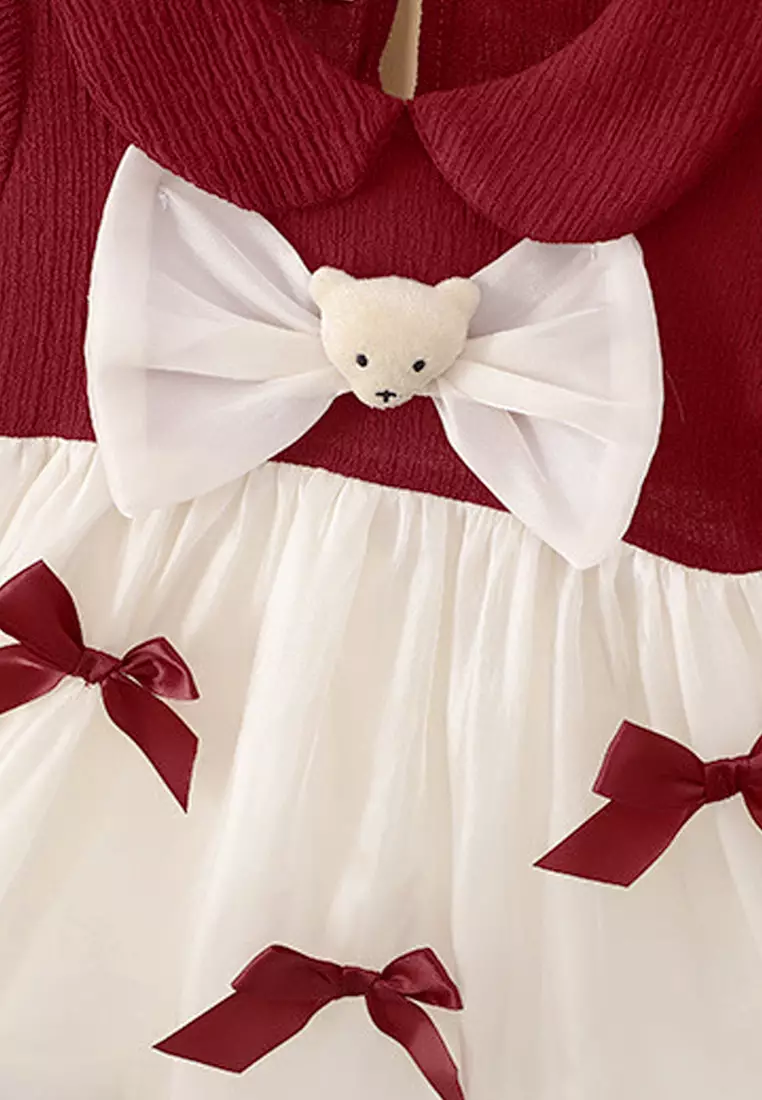 Wakakids Dress Bayi Anak Perempuan Lengan Panjang Gaun Balon Pesta Ribbon Bear 4435 Venrz Hijau