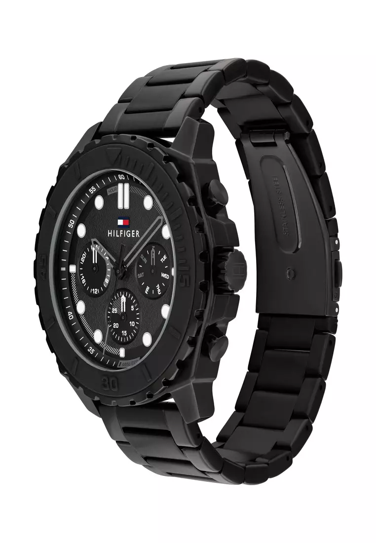 Men's Ionic Plated Black Steel Bracelet & Black Silicone Watch - TH1710690