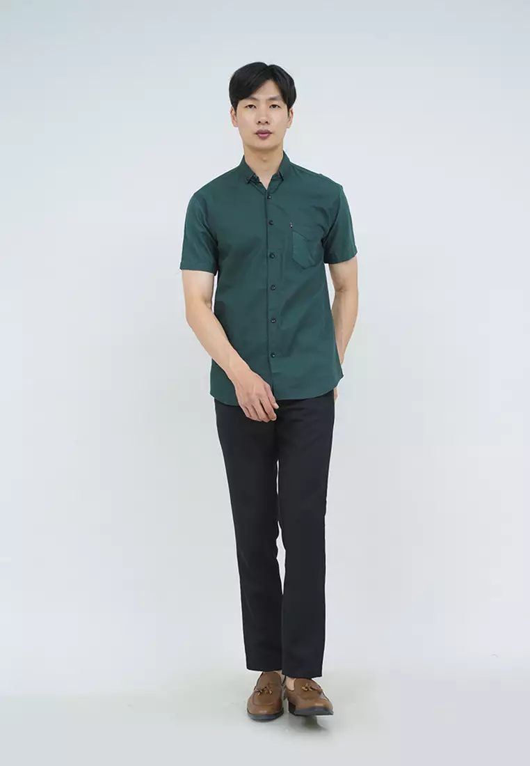 Kemeja lengan pendek pria formal slim fit dark tosca houseofcuff - M